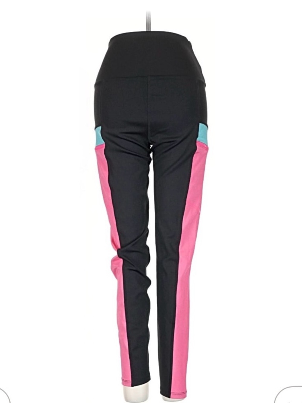 Beach Riot Black Leggings with Pink Side Panels and Teal Accents